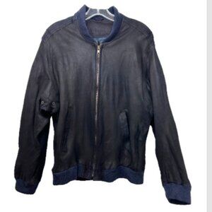 Saks Fifth Ave mens baseball coat blue large vtg Suede Western Jacket bomber